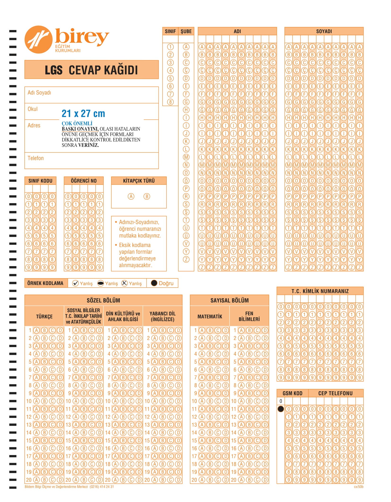 BİREY LGS Cevap Kağıdı önizlemesi